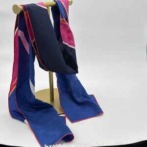 Vintage 80s Oblong Scarf 67x11 Pink Blue Red Stripe Colorblock Mod Long Neck Wra